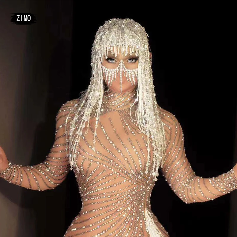 

Дизайнерские серебряные блестки Кристалл кисточка парик для женщин День рождения Стразы головные уборы для сцены танцор певец аксессуары для выступлений