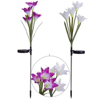 

2 Pack Solar Powered Lights with 8 Lily Flower, Multi-color Changing LED Solar Stake Lights for Garden, Patio, Backyard (Purple