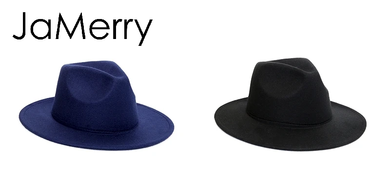 JaMerry винтажная шерстяная Фетровая Шляпа Fedora с широкими большими полями, женская элегантная Осенняя Зимняя шляпа-федора, одноцветная шляпа от солнца, женские шляпы
