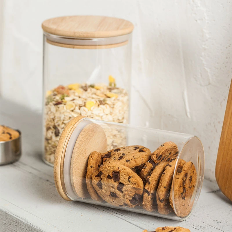 

Seal Up Jar Bamboo Cover Tea Dry Fruits Snacks Storage Tank Kitchen Storage Bottle Cereal Dispenser Jars Food Container