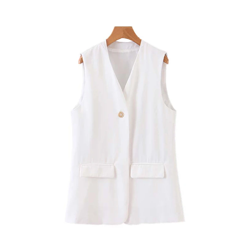 

Women 2019 Fashion V Neck Sleeveless Pockets Vest Outerwear Chalecos Mujer Vintage Stylish Office Lady Single Buttons Waistcoat