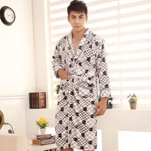 Мужское повседневное кимоно, халат, Осень-зима, фланелевый длинный халат, Толстая теплая Пижама клетчатая ночная рубашка с длинным рукавом, мужская повседневная домашняя одежда