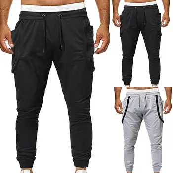 

men pants Large size men's zipper stretch waist sports trousers fashion contrast color beam pants casual trousers jogging pants