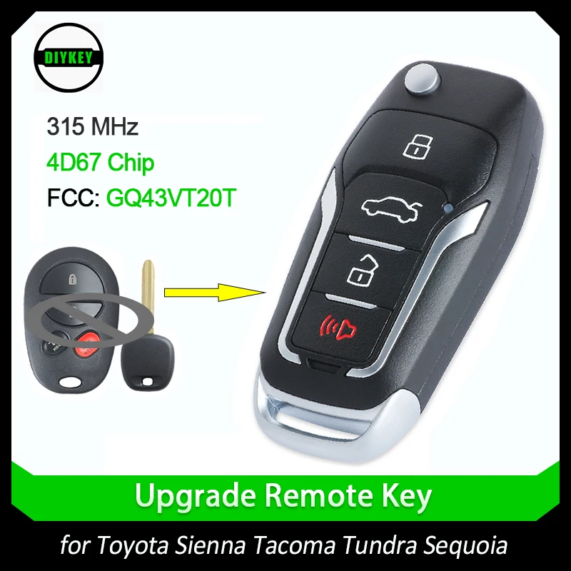 Ключ дистанционного управления DIYKEY 315 МГц 4D67Chip для Toyota Tacoma Sequoia Tundra 2005-2010 Sienna Highlander