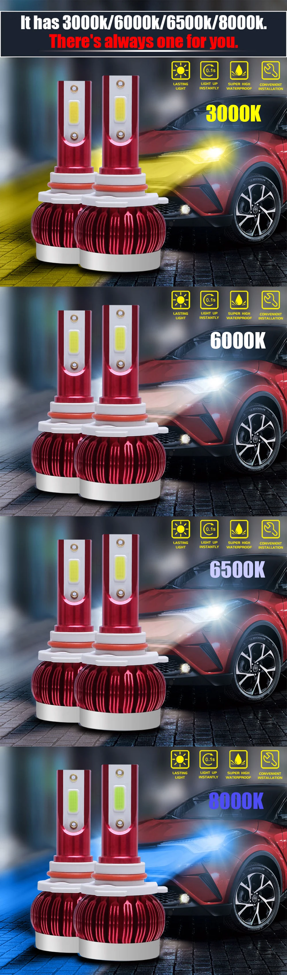 С 3000 k/6000 k/6500 k/8000 K четыре цветовых температуры Автомобильный светодиодный передний светильник, всегда есть один для вас. H7 более прочный
