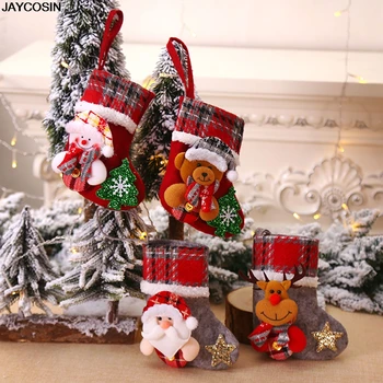 

KLV Christmas Xmas Tree Hanging Party Tree Decor Santa Socks Gift Candy Bags Lovely Gift Bag For Children Fireplace Tree Socks