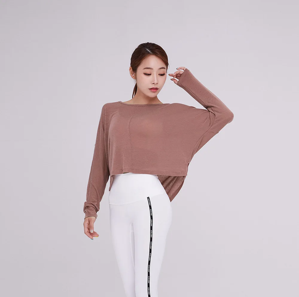 

Autumn Solid Color Bat Sleeve Yoga Clothes Tops Women's New Style Loose-Fit Long Sleeve Quick-Dry Sports Running Fitness Suit Bl