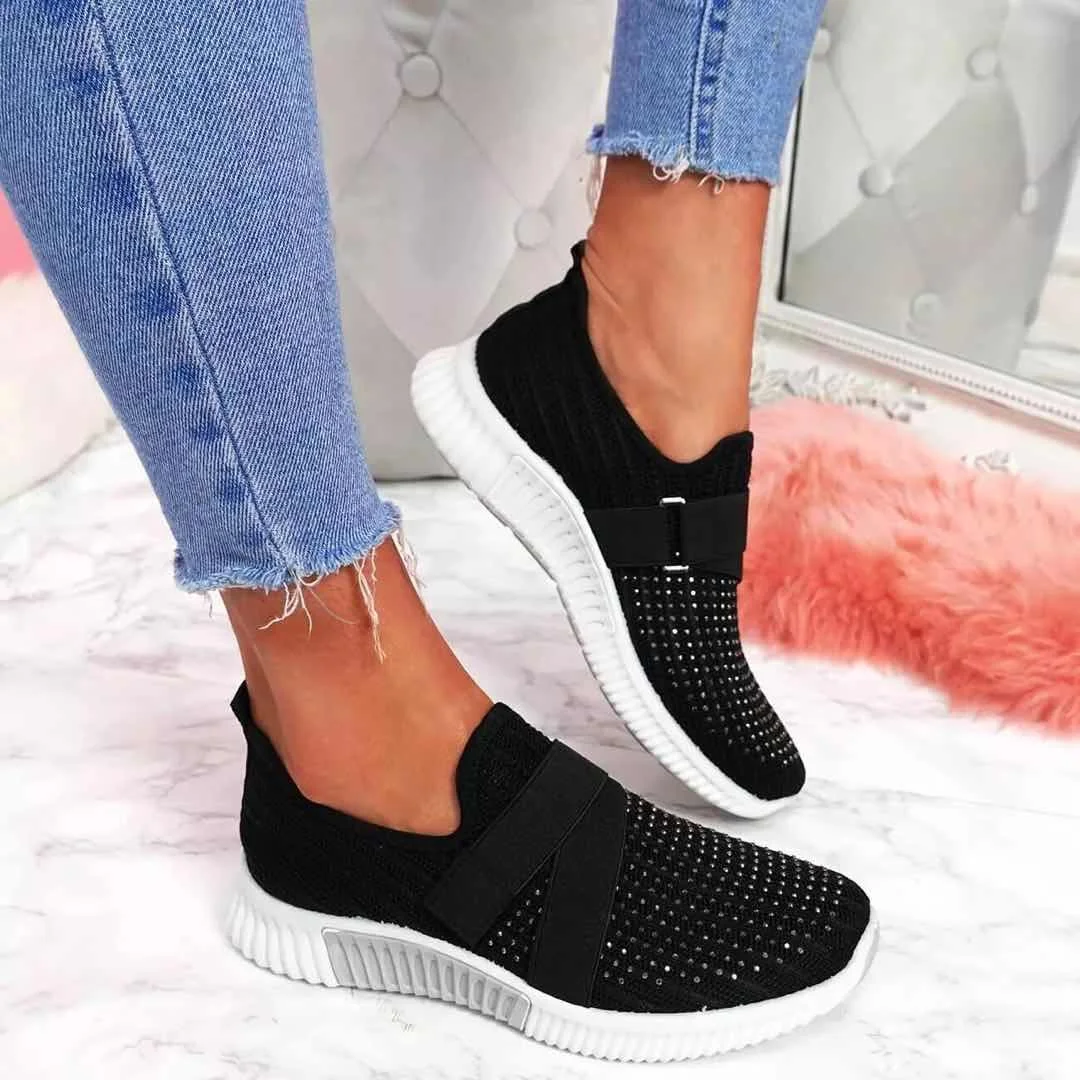 Women Casual Shoes Spring Female Shoes Crystal Solid Mesh Sneakers Plus Size Flats Fashion Ladies Sport Shoes Vulcanized Shoes