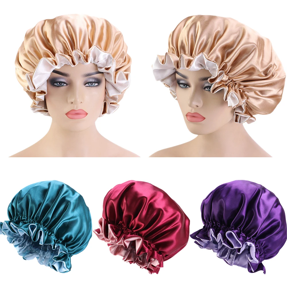 Natural 19 Momme Satin Silk Night Cap Hair Bonnet Sleeping Silk Sleep Hat for Women Hair Care