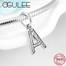 Новинка 925 стерлингового серебра Алфавит Кристалл Шарм буквы-подвески бусины подходят браслет Pandora Ожерелье Изготовление ювелирных изделий