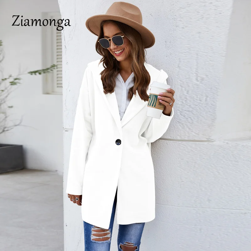 White Ziamonga, новинка, Женское шерстяное пальто, теплое, длинный рукав, с капюшоном, верхняя одежда, куртка, для девушек, осень, зима, повседневное, элегантное пальто - Цвет: White