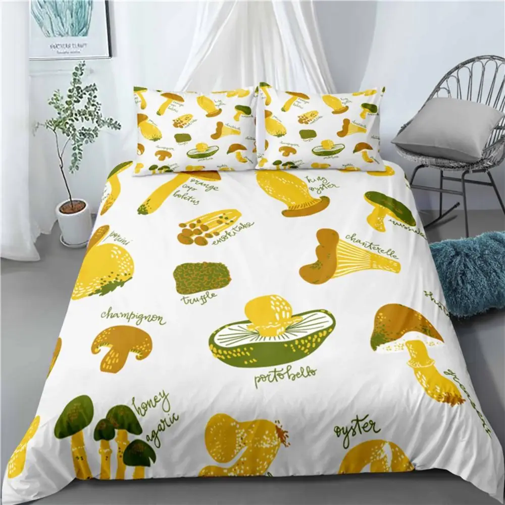 

Cute Cartoon Mushroom Pattern Bedding Sets 2/3pcs Super Soft Bed Linings Duvet Cover Pillowcases Cover Set Queen King Size