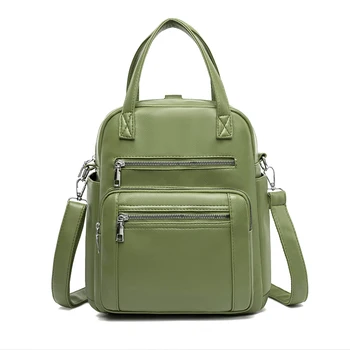 

Backpack new ladies PU leather multifunctional bag casual large capacity Back Pack student schoolbag green main mochila grande