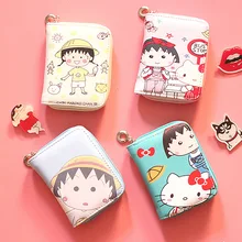 Милый бумажник кошелек для денег Chi-bi Maruko, милый мягкий кожаный мини-кошелек для девочек, держатель для карт на молнии, кошелек для монет