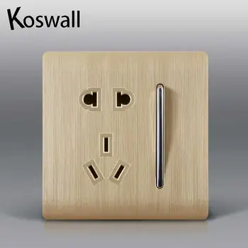 

Wall Power Socket With 1 Gang 1 Way Light Switch Gold 5 Hole Electrical Outlet AC 110~250V