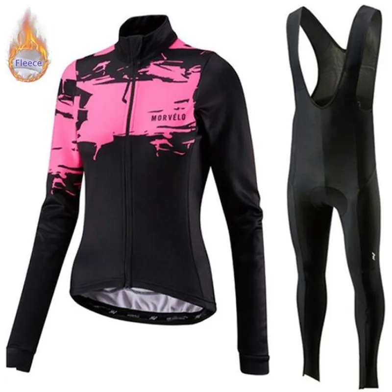 Morvelo pro team Зимняя велосипедная Джерси с длинным рукавом Теплая Флисовая велосипедная одежда комбинезон комплект Женская велосипедная одежда - Цвет: 4