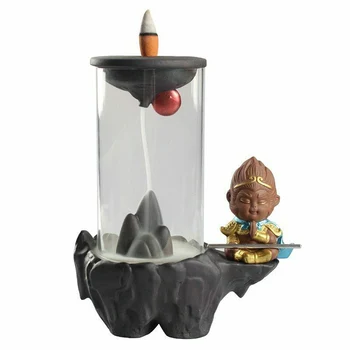 

Monkey King Backflow Incense Holder Windshield Cover Waterfall Reflow Decoration for Home Office @LS