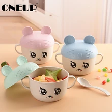 ONEUP חיטה קש קופסא ארוחת הצהריים קריקטורה ילדי נייד קערה עם כלי שולחן מיקרוגל תנור מזון מיכל תלמיד חיוני(China)