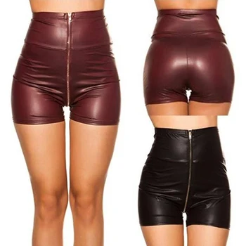 

2019 Winter High Waist Short Feminino Bottom Female Sexy Leather Shorts Zipper High Waist Short Femme Women Matt Shorts Black