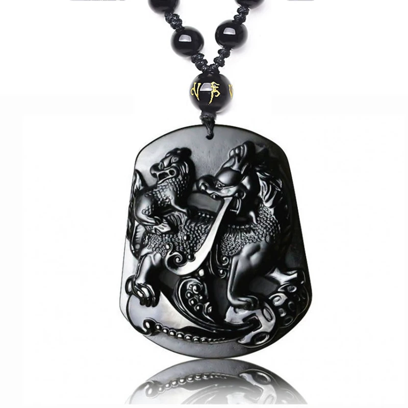 Подвеска в виде дракона из черного обсидиана с цепочкой ювелирные изделия для