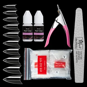 

500pcs White Clear French False Nail Set with Nail Glue Fast-dry Adhesive Acrylic French False Tips Nail Exrension Kit