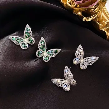 

Japan and south korea fashion jewelry crystal butterfly shape earrings for women shiny side high quality exaggerated earring