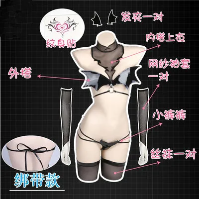 

Evil Fall Cosplay Costume ArchDevil Demon Imp Koakuma Clothing Latexsuit Black Clothi Elastic Private Photo Shot Cosplay Costume