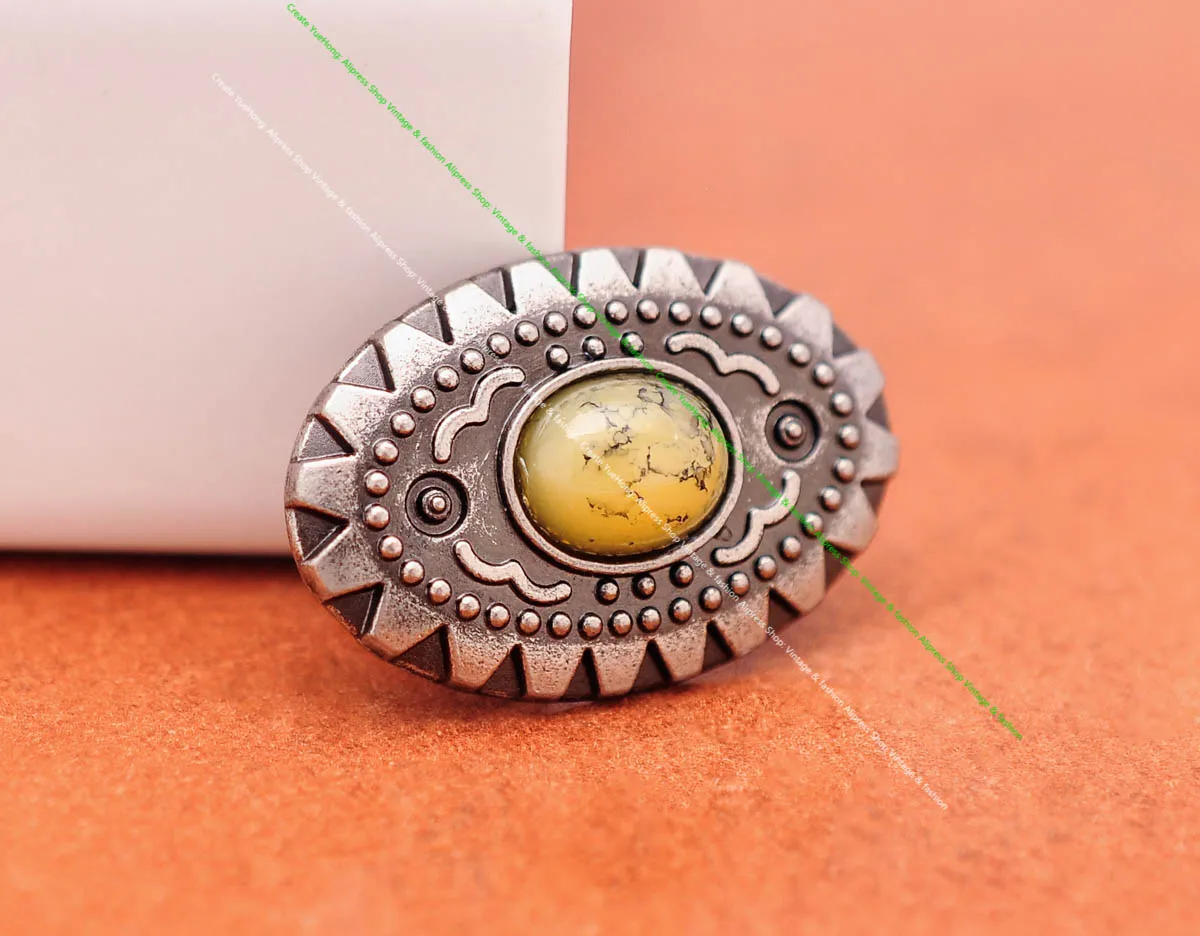 

10PC Retro Silver Carved Beige Bead Center Leathercraft Belt Saddle Luggage Bag Wallet Hardware Oval Western Concho Screwback