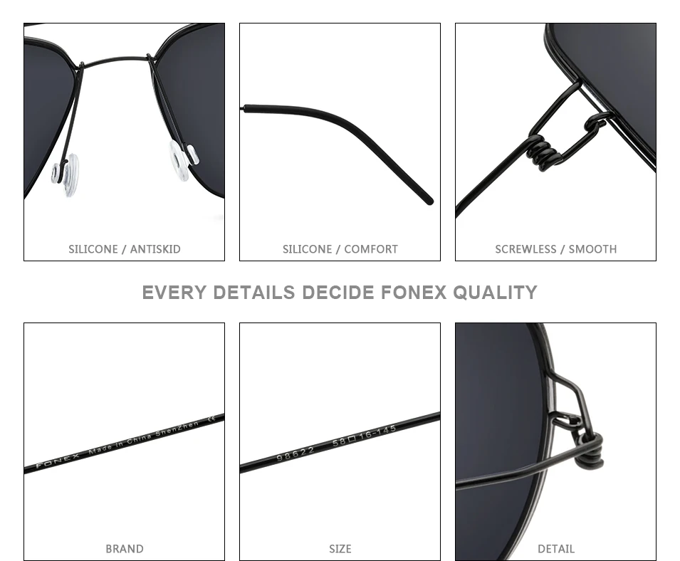 FONEX Polarisierte Sonnenbrille Männer Ultraleichte Marke Design Quadratische Sonnenbrille Dänemark Morten Schraubenlose Shades Brillen 98622 – Detail 4