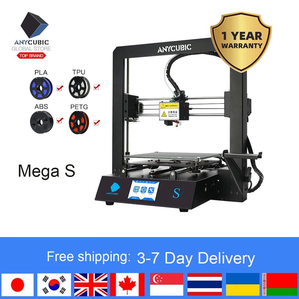 3D принтер ANYCUBIC i3 Mega S FDM с цельнометаллической рамой высокая точность печати