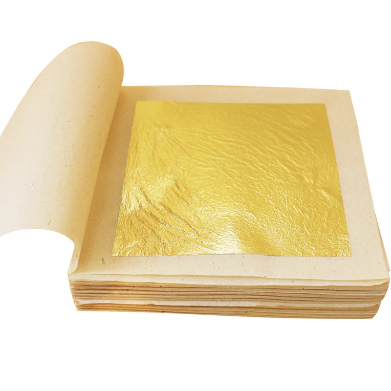 Листочек из съедобного золота, листы из фольги с золотыми хлопьями, 100 шт, 24K золото в крафтовой бумаге, художественное украшение торта, маска для Хэллоуина, позолоченный лист