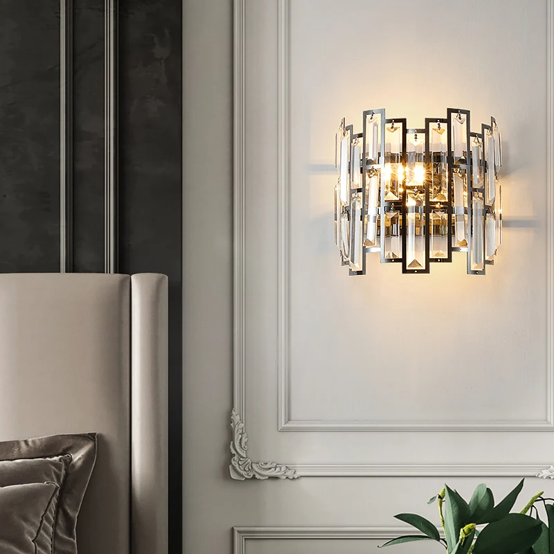 Modern Crystal Light Luxury Golden Black Wall Light 1