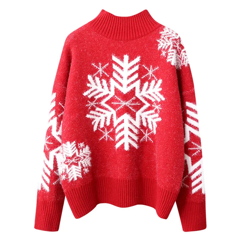 

Christmas Sweaters Women Print Sweater Wool Warm Winter Clothes Lights Funny Red Snowflake Pattern Popular Fashion Girl Jumper
