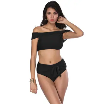 

Women Bikini Set Push-up Padded Tankini Off Shoulder Swimsuit High Waisted Swimwear Two Pieces