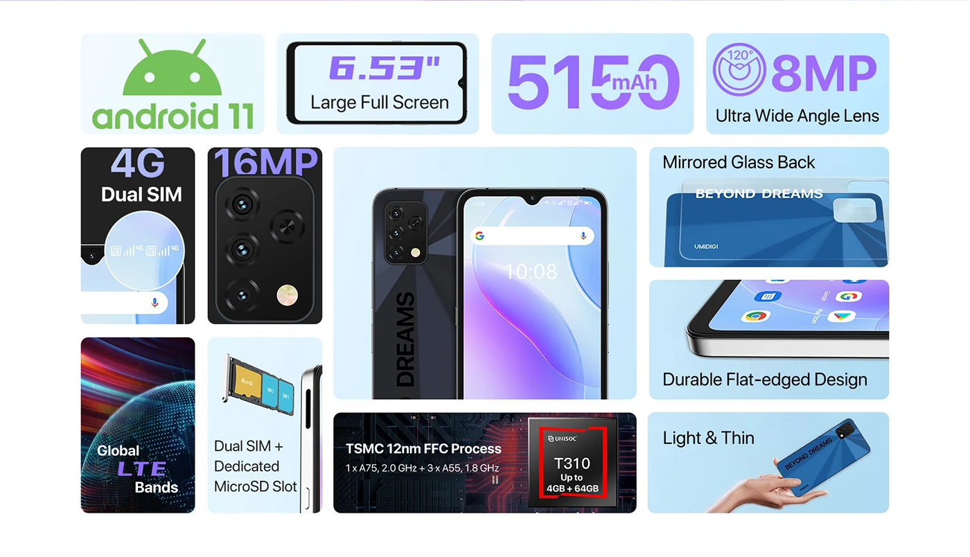 best poco mobile [In Stock] UMIDIGI A11S Global Version Smartphone 4GB 32GB 5150 mAh 16MP Triple Camera 6.53" HD+ Large Full Display Cellphone best poco phones