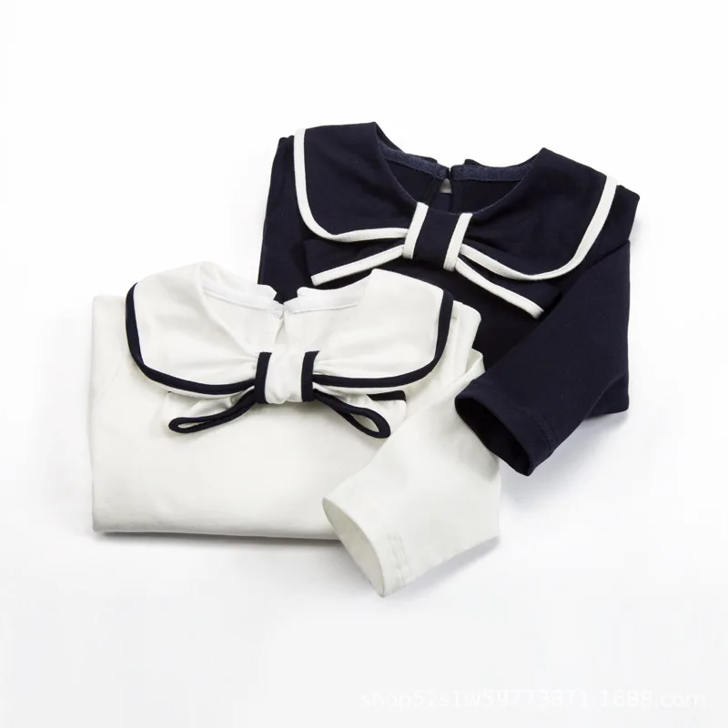

1-3 Years Baby Long Sleeve Shirt Spring Autumn White Navy Cotton Toddler Girl Shirts Fancy Little Girls Top Clothing Wholesale