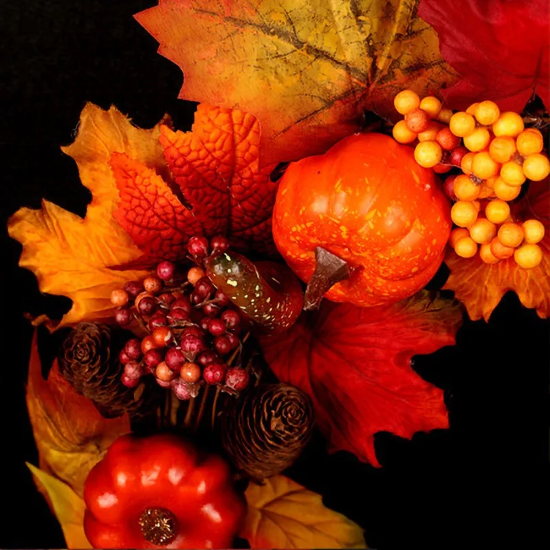 

Halloween Pumpkin Pine Cone Maple Wreath Artificial Decoration Pendant Autumn Wreath Creative Autumn Home Natural