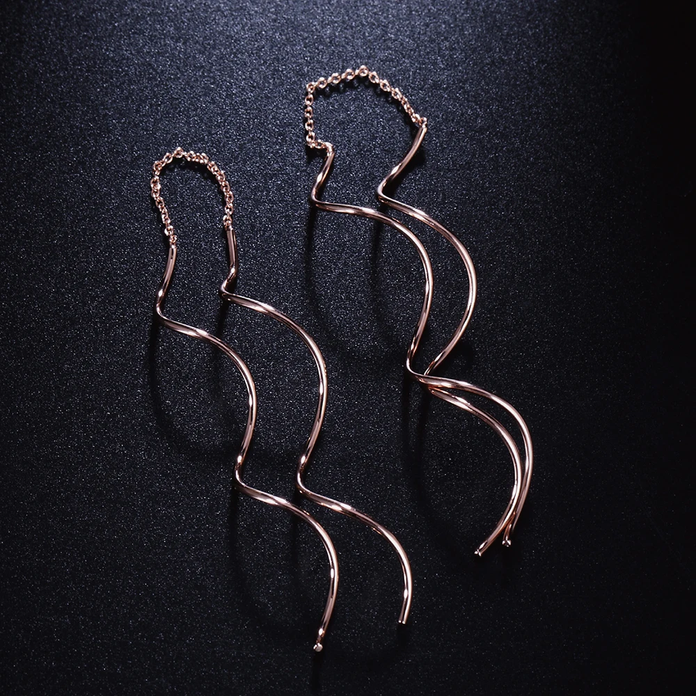 Unique Twisted Long Hanging Earrings for Women Piercing Rose Gold Color Ear Line Chain Fashion Earring for Girls Jewelry E243 dangle earrings long earrings