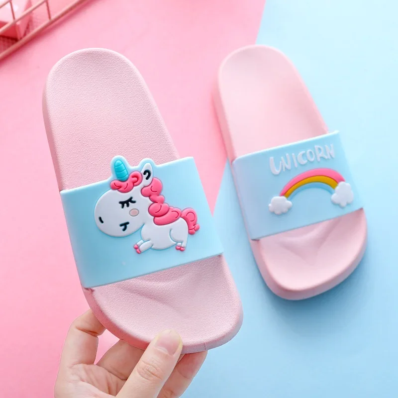 

Slippers Kids Summer Girl Home Slippers Boys Flip Flop Children Indoor Cute Sandals Cartoon Unicorn Rainbow Non-slip Beach Shoes