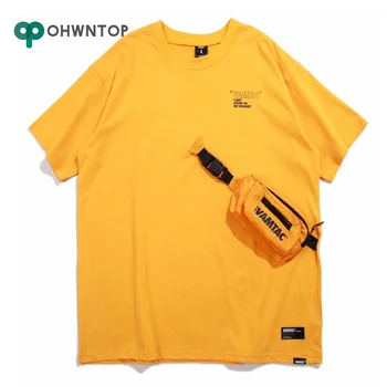 

Front Pockets Bag Tshirts Casual T Shirts Tee Top Summer Men Hip Hop Short Sleeve Streetwear Fashion Harajuku Casual Male Tshirt