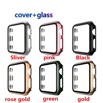 

Full cover for Apple Watch series 5 4 3 2 matte Plastic bumper hard frame case with glass film for iWatch screen protector