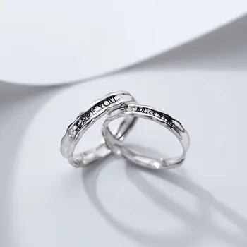 

MIQIAO Couple Rings 925 Sterling Silver Minimalist Irregular Design Letter Miss You Care You Men Women Wedding Anniversary Gift