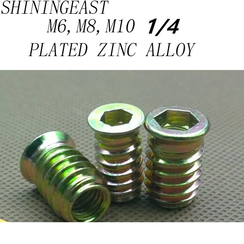 

10pcs/lot M6*10-25 M8*13-30 M10*20-30 zinc alloy furniture hex drive head nut internal external thread screw wood insert nut262