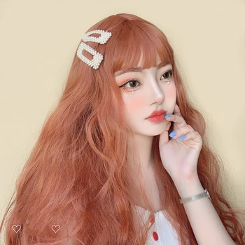

MANWEI 68CM Long Curly Dark Orange Bangs Cute Halloween Synthetic Party Cosplay Wig