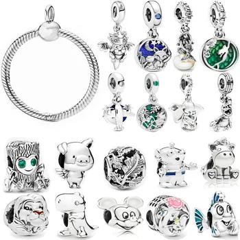 

2020 Real 925 Sterling Silver Mickey Dragon Dangle Charm Fit pandora Bracelet Necklace Dumbo Charm Moments O Pendant DIY Jewelry