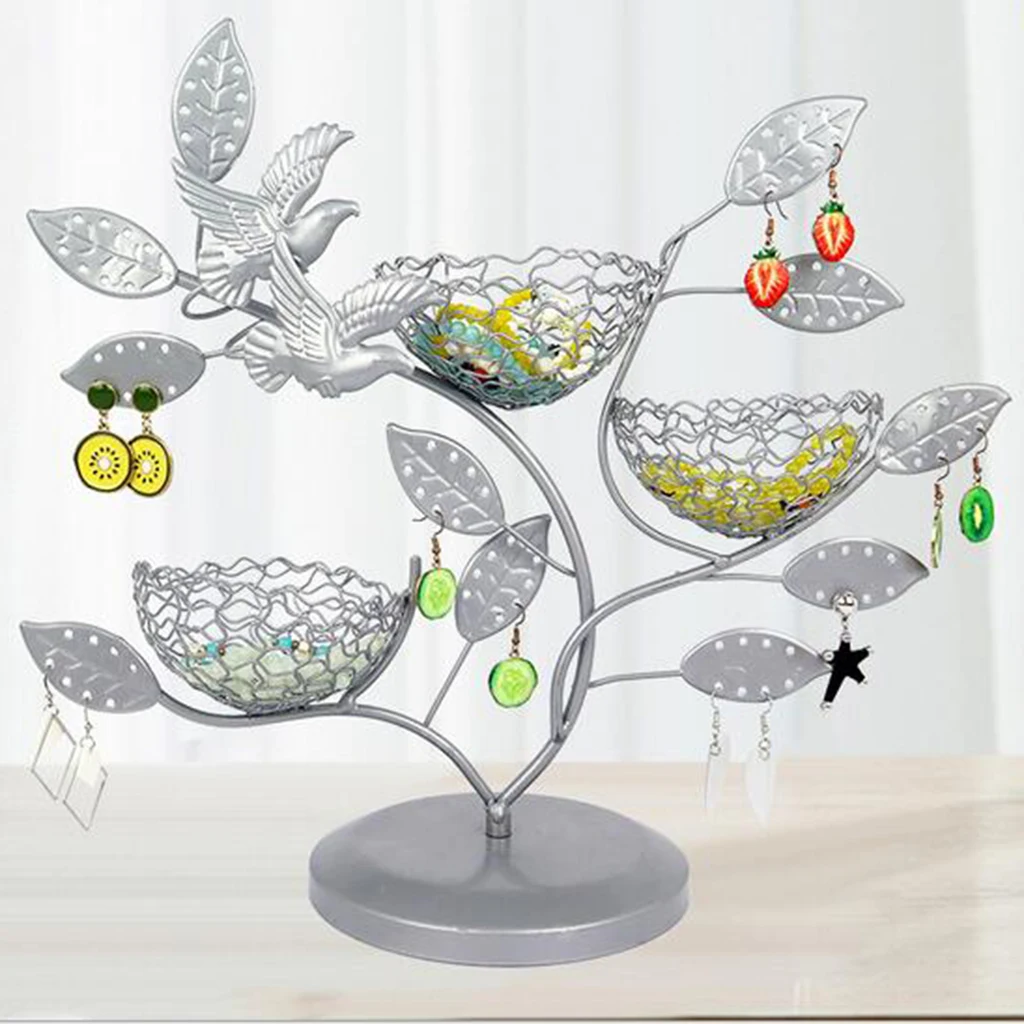 

Earrings Display Stand Tree With Nest, Jewelry Tower Hanging Necklace Holder Storage Organizer