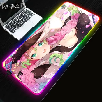 

MRGBEST Anime Sexy Girl Demon Slayer Kimetsu No Yaiba RGB Mouse Pad Led Backlight Surface L XXL Computer Mause Keyboard Desk Mat