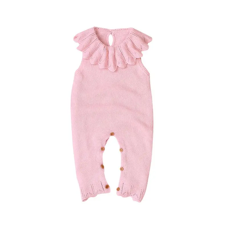 Осенний трикотажный однотонный комбинезон без рукавов с принтом для маленьких