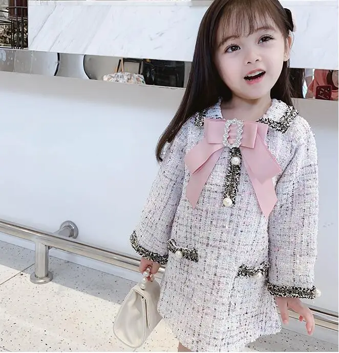 Платье для маленьких девочек платья принцессы для маленьких девочек элегантное платье с длинными рукавами и бантом с бриллиантами для девочек от 2 до 7 лет