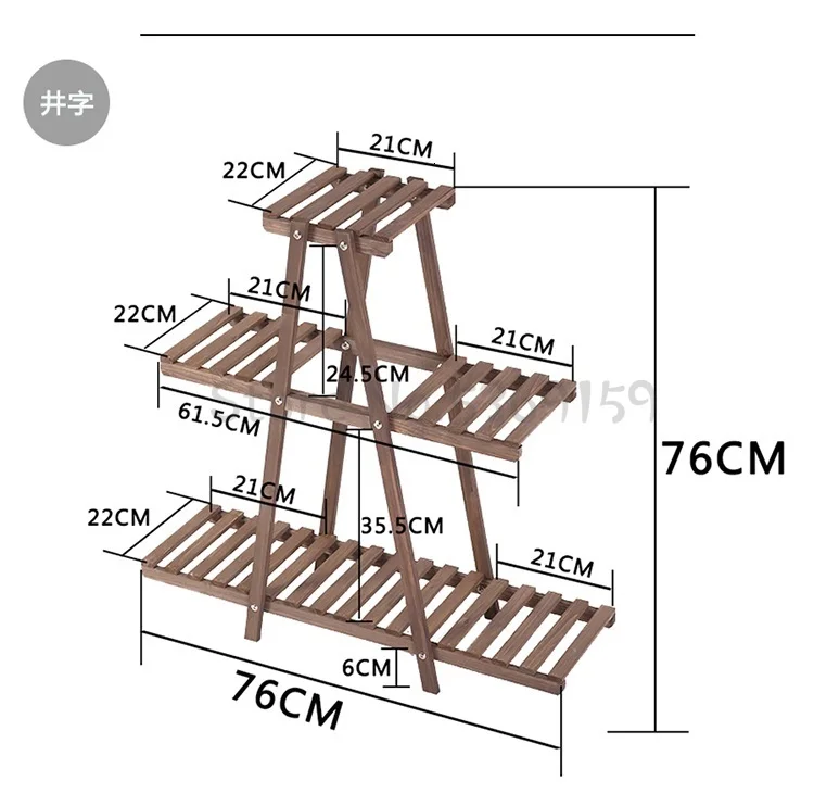 Solid Wood Balcony Indoor and Outdoor Green Sorrel Succulent Flower Shelf Living Room Floor Anti-corrosion Wood Pot Rack